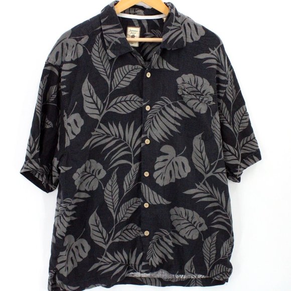 Vintage Jamaica Jaxx Hawaiian Silk Shirt Mens Black Faded Floral Pattern Size XL - Picture 1 of 9